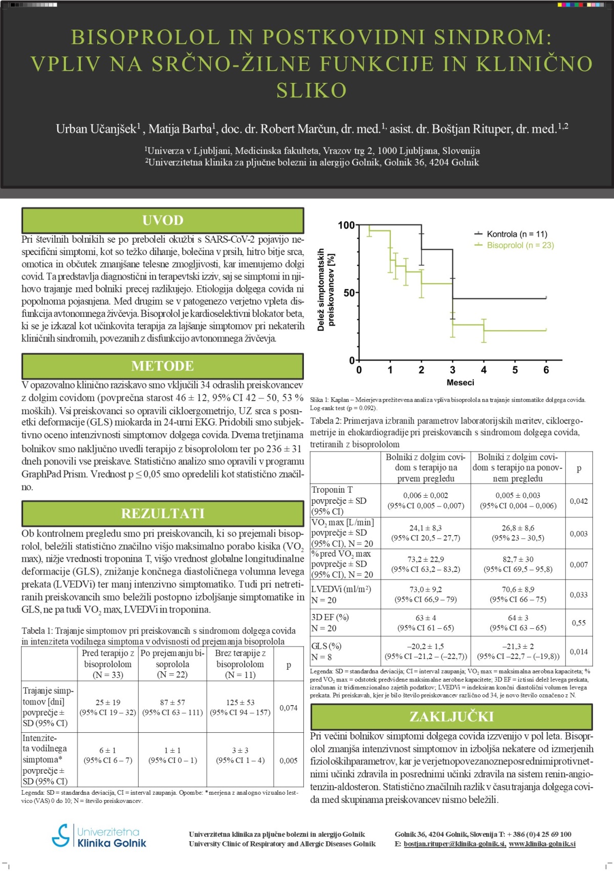 BISOPROLOL IN POSTKOVIDNI SINDROM – VPLIV NA SRČNO-ŽILNE FUNKCIJE IN KLINIČNO SLIKO