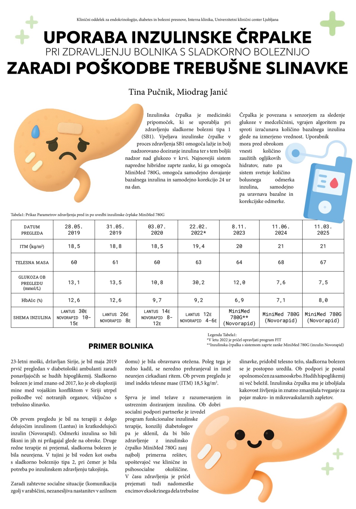 ZDRAVLJENJE Z INZULINSKO ČRPALKO BOLNIKA S SLADKORNO BOLEZNIJO ZARADI POŠKODBE TREBUŠNE SLINAVKE