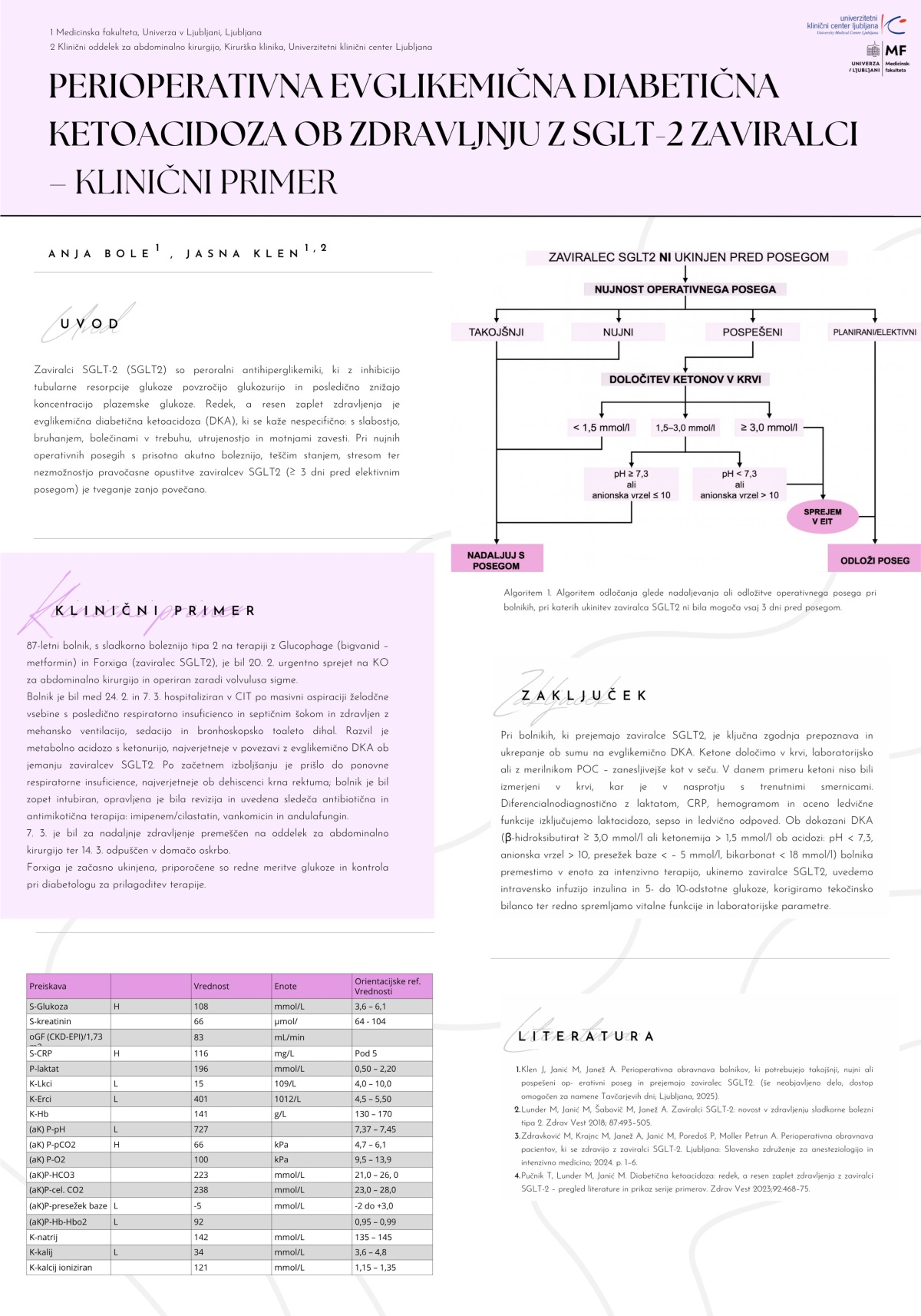 PERIOPERATIVNA EVGLIKEMIČNA DIABETIČNA KETOACIDOZA OB ZDRAVLJENJU Z ZAVIRALCI SGLT-2 – KLINIČNI PRIMER