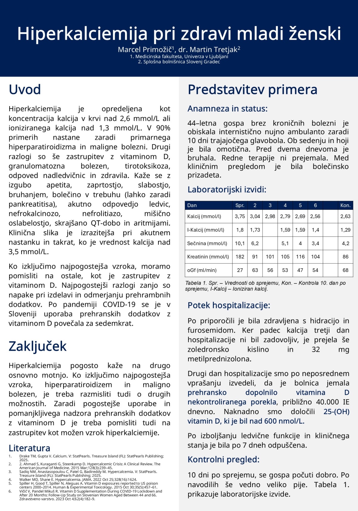 HIPERKALCIEMIJA PRI ZDRAVI MLADI ŽENSKI