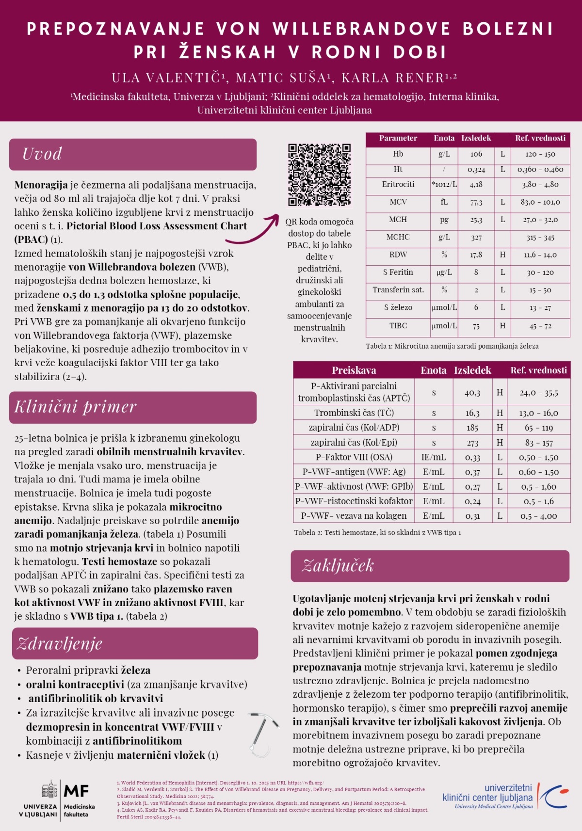 PREPOZNAVANJE VON WILLEBRANDOVE BOLEZNI PRI ŽENSKAH V RODNI DOBI