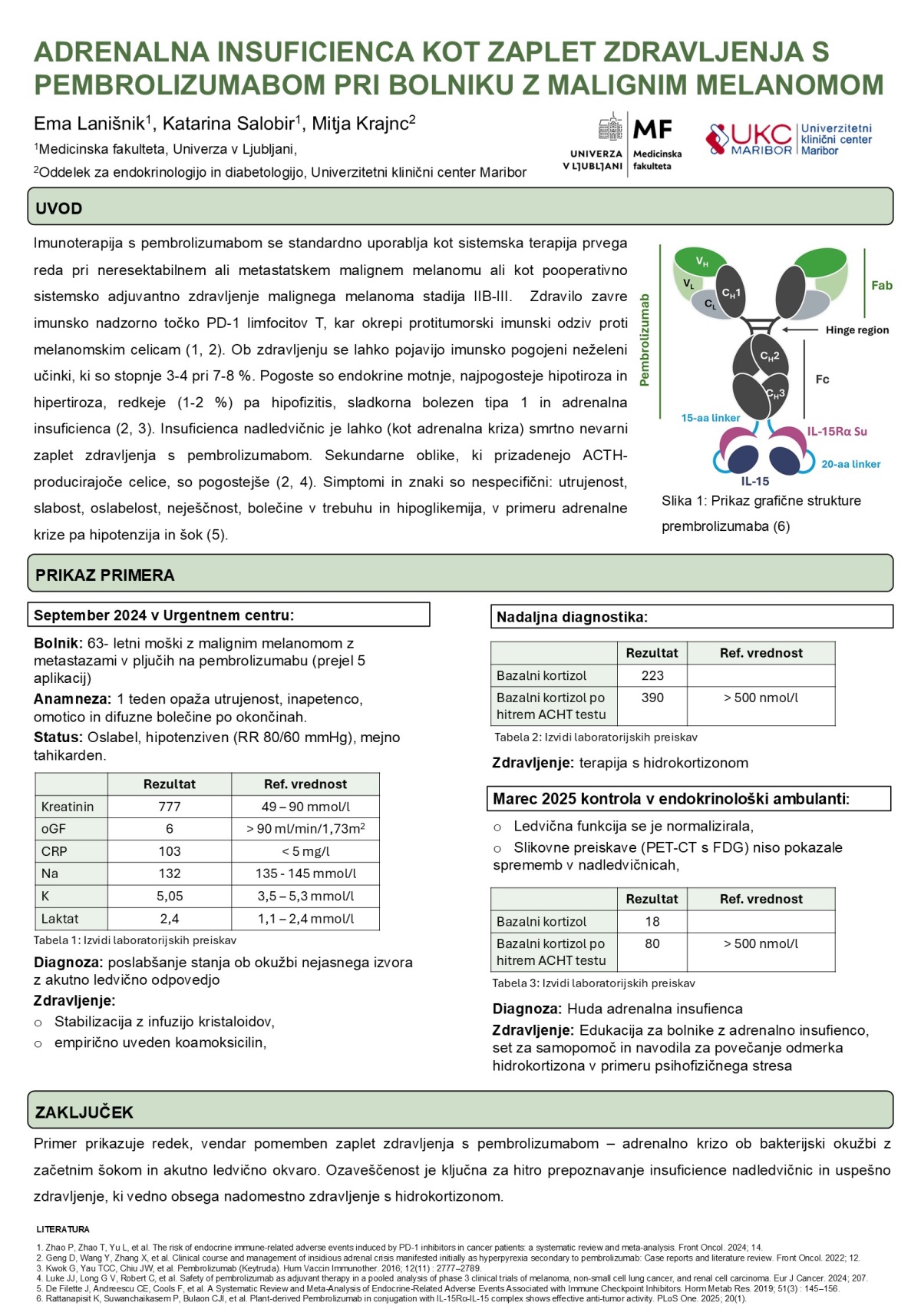 ADRENALNA INSUFICIENCA KOT ZAPLET ZDRAVLJENJA S PEMBROLIZUMABOM PRI BOLNIKU Z MALIGNIM MELANOMOM