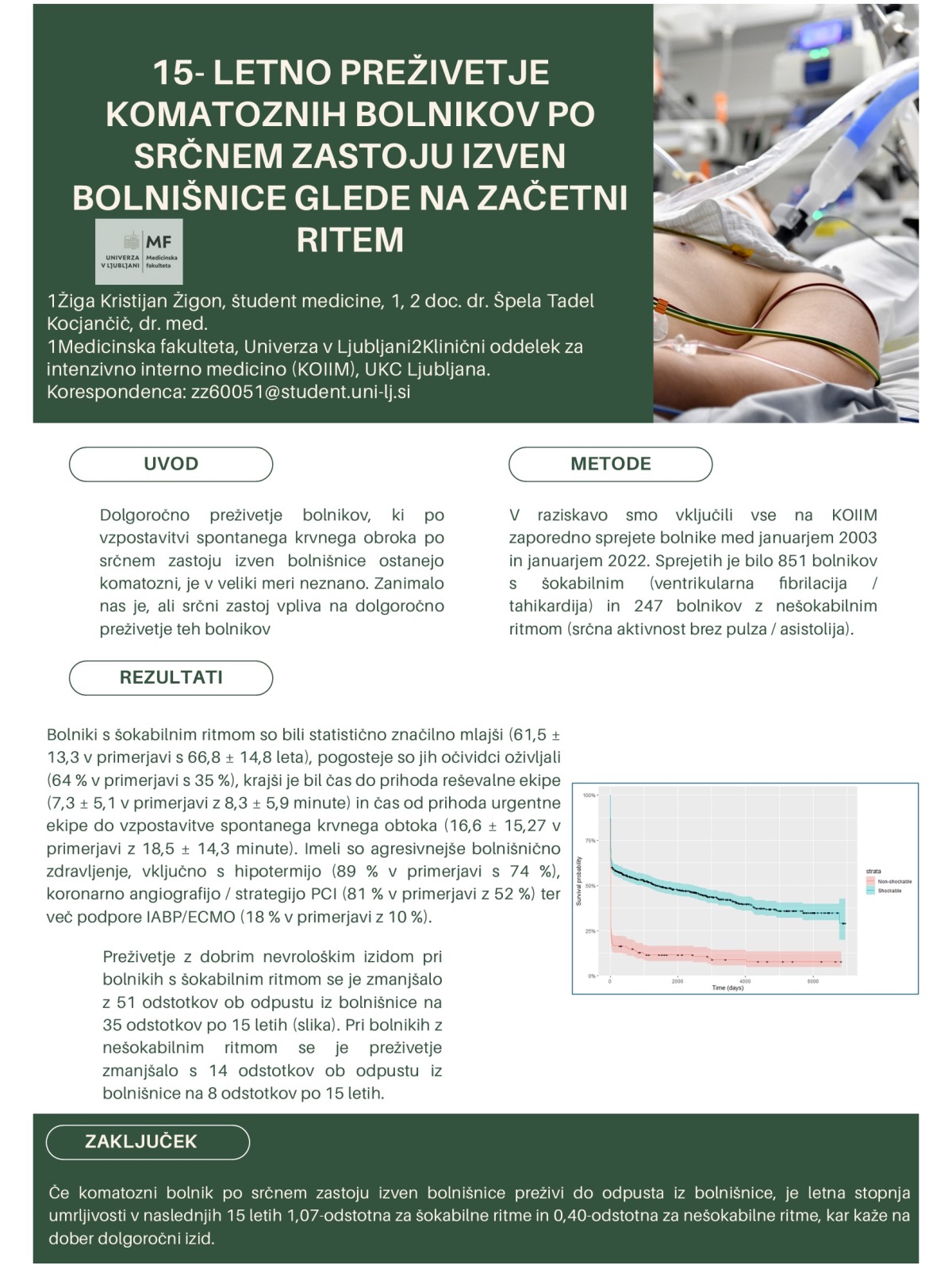 PETNAJSTLETNO PREŽIVETJE KOMATOZNIH BOLNIKOV PO SRČNEM ZASTOJU IZVEN BOLNIŠNICE GLEDE NA ZAČETNI RITEM