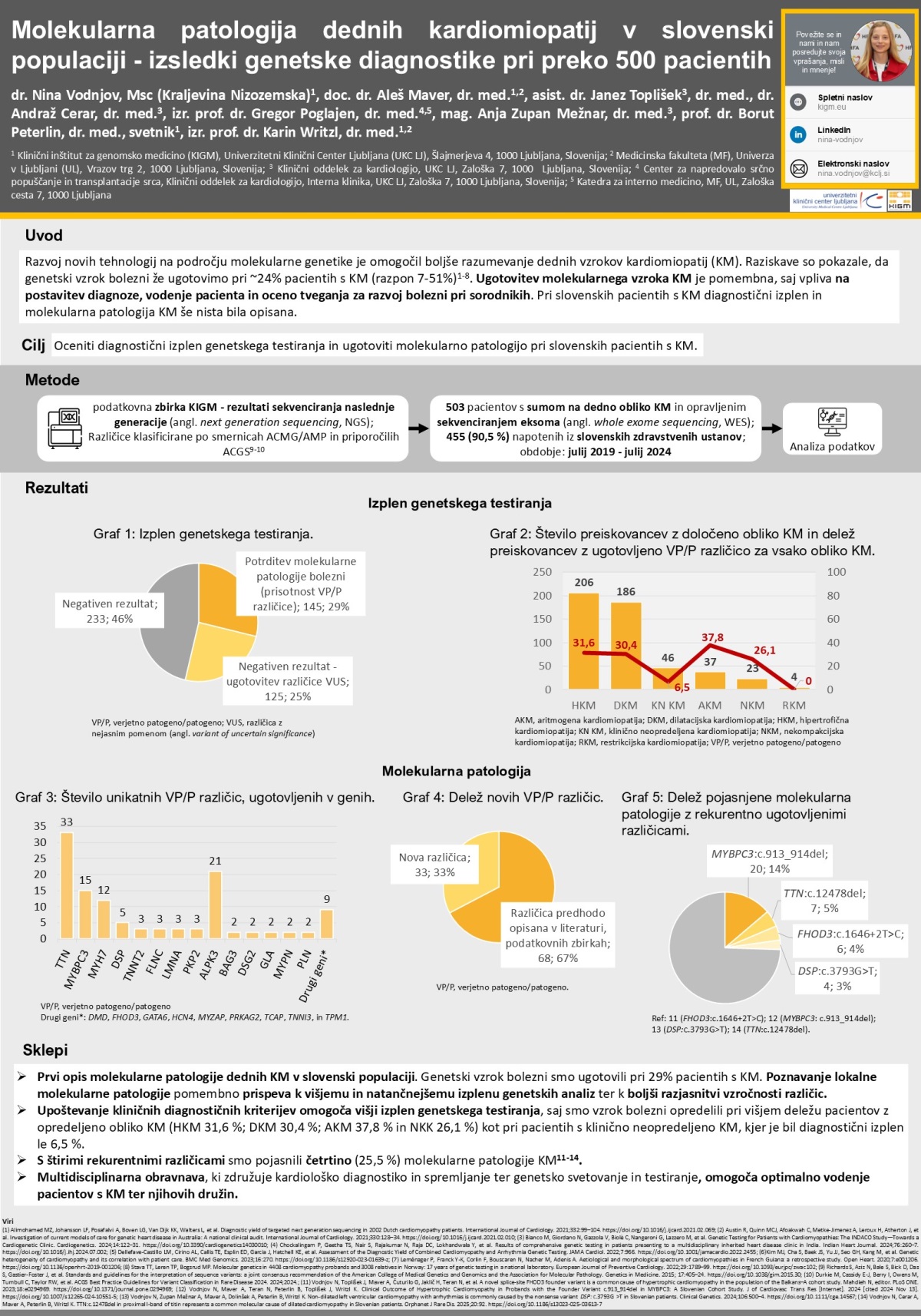 MOLEKULARNA PATOLOGIJA DEDNIH KARDIOMIOPATIJ V SLOVENSKI POPULACIJI – IZSLEDKI GENETSKE DIAGNOSTIKE PRI VEČ KOT PETSTO BOLNIKIH