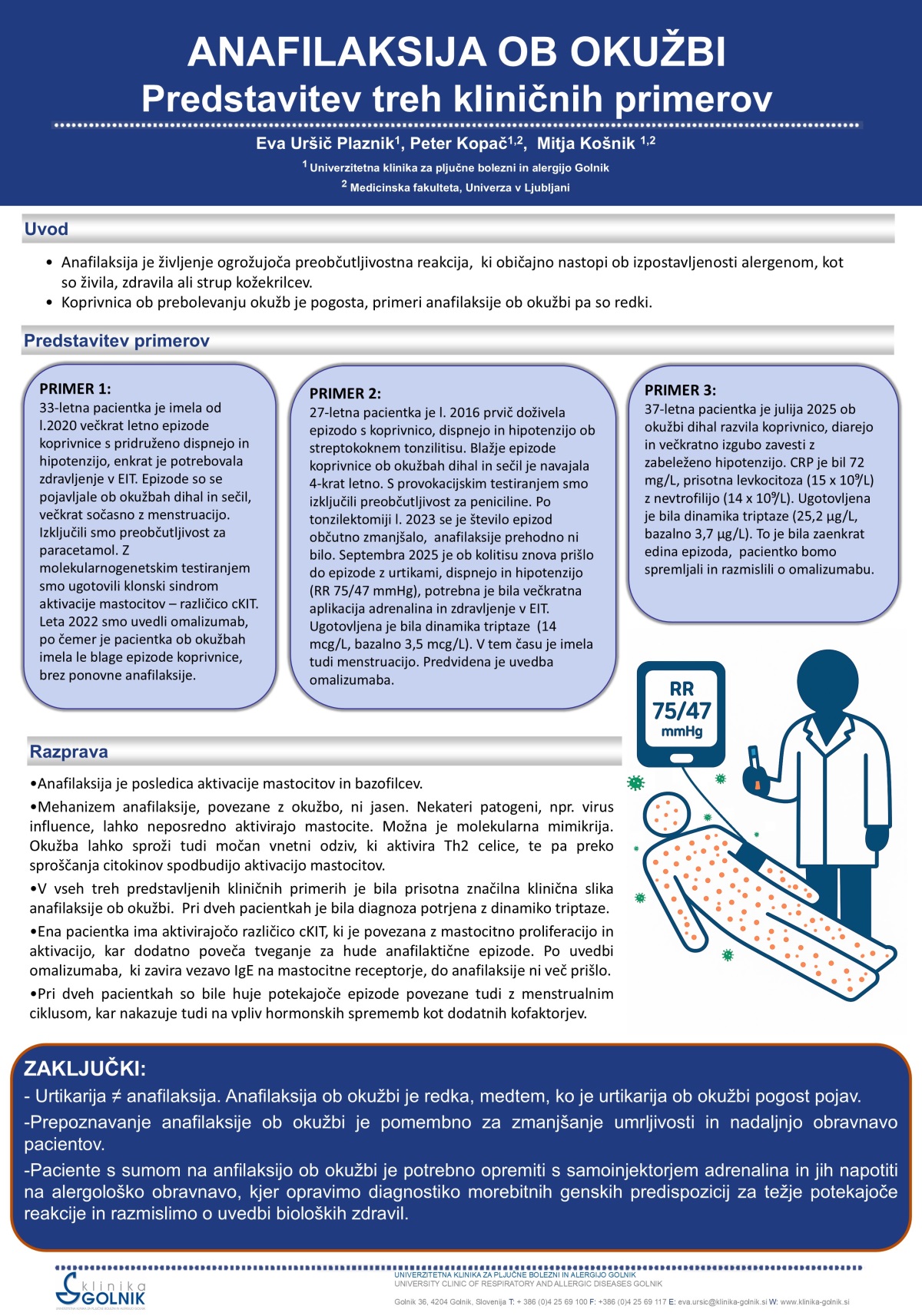 ANAFILAKSIJA OB OKUŽBI – PREDSTAVITEV TREH KLINIČNIH PRIMEROV